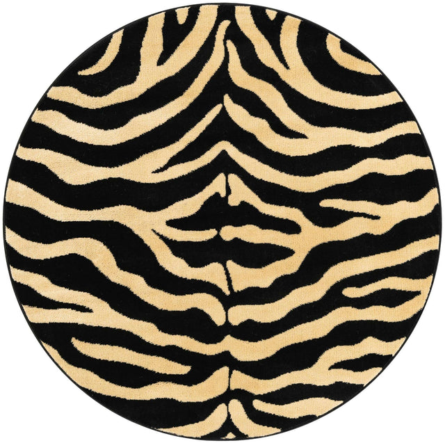 Black 4' 1 x 4' 1 Wildlife Round Area Rug Animal Print Safari Jungle Inspired Carpet for Unique Modern Interior Design for Sale at Rug Engine