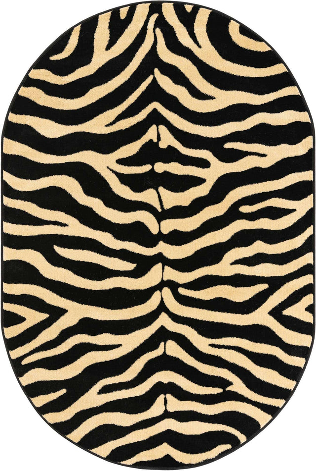 Black 4' 1 x 6' 1 Wildlife Oval Area Rug Animal Print Safari Jungle Inspired Carpet for Unique Modern Interior Design for Sale at Rug Engine