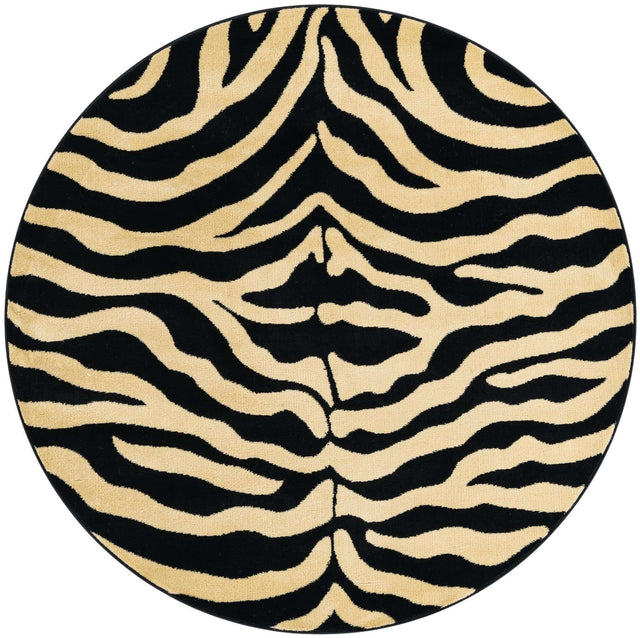 Black 5' 3 x 5' 3 Wildlife Round Area Rug Animal Print Safari Jungle Inspired Carpet for Unique Modern Interior Design for Sale at Rug Engine