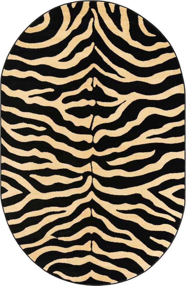 Black 5' 3 x 8' Wildlife Oval Area Rug Animal Print Safari Jungle Inspired Carpet for Unique Modern Interior Design for Sale at Rug Engine