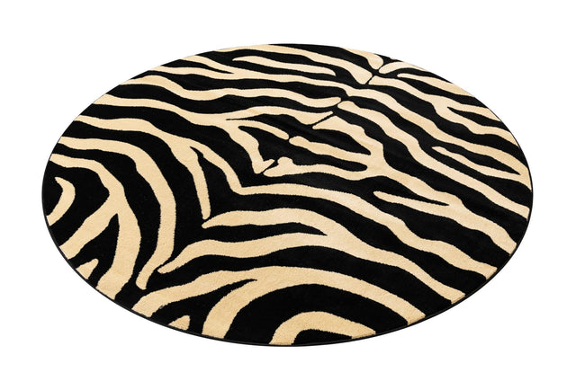 Black 6' 1 x 6' 1 Wildlife Round Area Rug Animal Print Safari Jungle Inspired Carpet for Unique Modern Interior Design for Sale at Rug Engine
