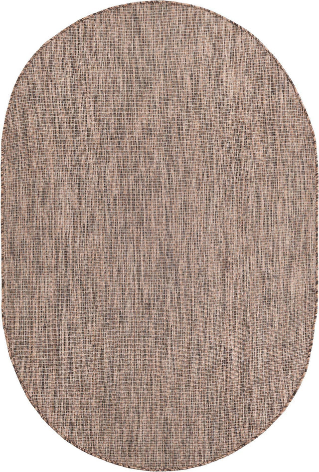 Light Brown 4' 1 x 6' 1 Outdoor Solid Oval Area Rug Weather Resistant for Patio, Deck, Terrace, Balcony, Porch 100% Polypropylene Minimalist Waterproof Carpet for Sale at Rug Engine