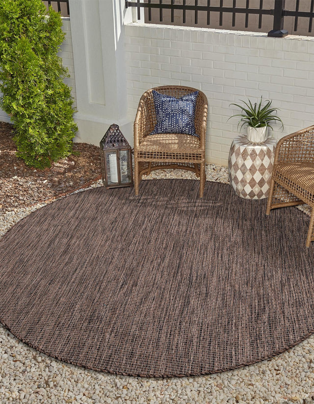 Light Brown 7' 10 x 7' 10 Outdoor Solid Round Area Rug Weather Resistant for Patio, Deck, Terrace, Balcony, Porch 100% Polypropylene Minimalist Waterproof Carpet for Sale at Rug Engine