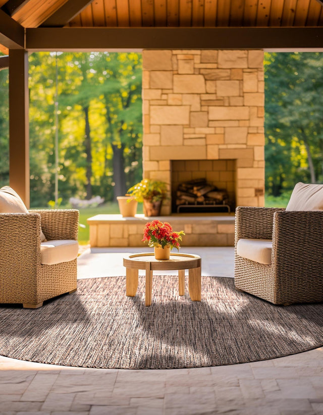 Light Brown 6' 1 x 6' 1 Outdoor Solid Round Area Rug Weather Resistant for Patio, Deck, Terrace, Balcony, Porch 100% Polypropylene Minimalist Waterproof Carpet for Sale at Rug Engine
