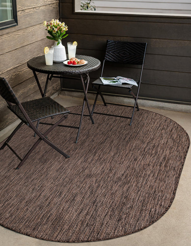 Light Brown 4' 1 x 6' 1 Outdoor Solid Oval Area Rug Weather Resistant for Patio, Deck, Terrace, Balcony, Porch 100% Polypropylene Minimalist Waterproof Carpet for Sale at Rug Engine