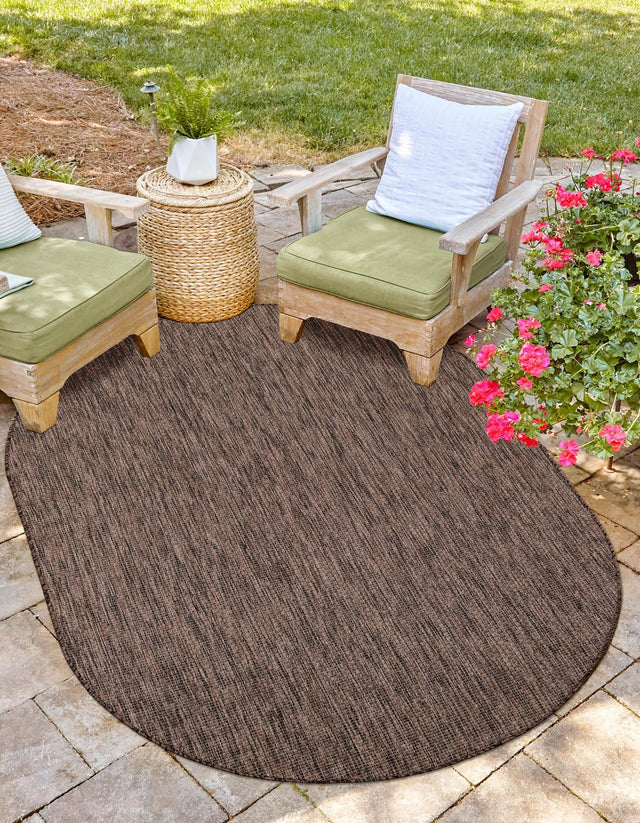Light Brown 5' 3 x 8' Outdoor Solid Oval Area Rug Weather Resistant for Patio, Deck, Terrace, Balcony, Porch 100% Polypropylene Minimalist Waterproof Carpet for Sale at Rug Engine