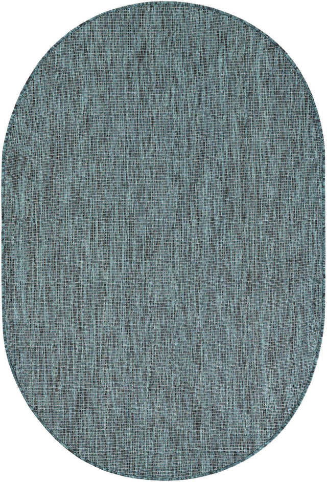 Teal 4' 1 x 6' 1 Outdoor Solid Oval Area Rug Weather Resistant for Patio, Deck, Terrace, Balcony, Porch 100% Polypropylene Minimalist Waterproof Carpet for Sale at Rug Engine
