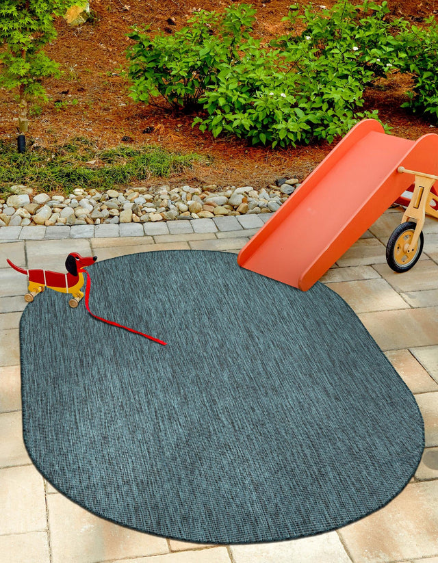 Teal 6' 1 x 9' Outdoor Solid Oval Area Rug Weather Resistant for Patio, Deck, Terrace, Balcony, Porch 100% Polypropylene Minimalist Waterproof Carpet for Sale at Rug Engine