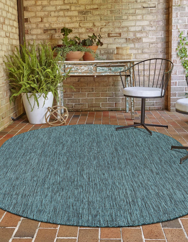 Teal 6' 1 x 9' Outdoor Solid Oval Area Rug Weather Resistant for Patio, Deck, Terrace, Balcony, Porch 100% Polypropylene Minimalist Waterproof Carpet for Sale at Rug Engine