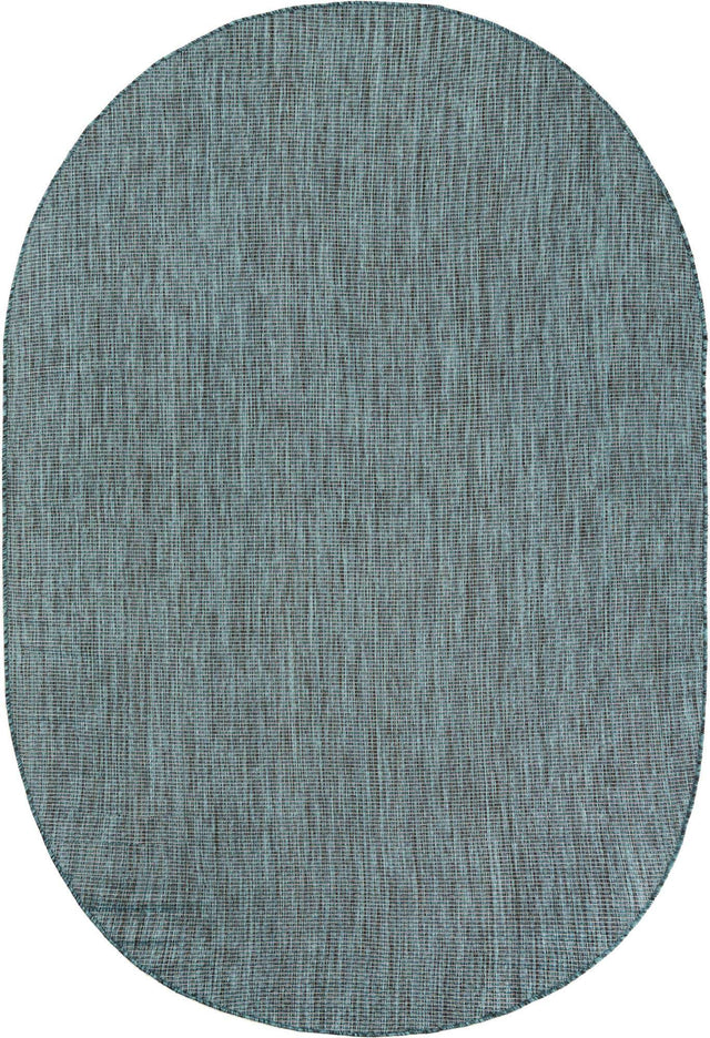 Teal 6' 1 x 9' Outdoor Solid Oval Area Rug Weather Resistant for Patio, Deck, Terrace, Balcony, Porch 100% Polypropylene Minimalist Waterproof Carpet for Sale at Rug Engine