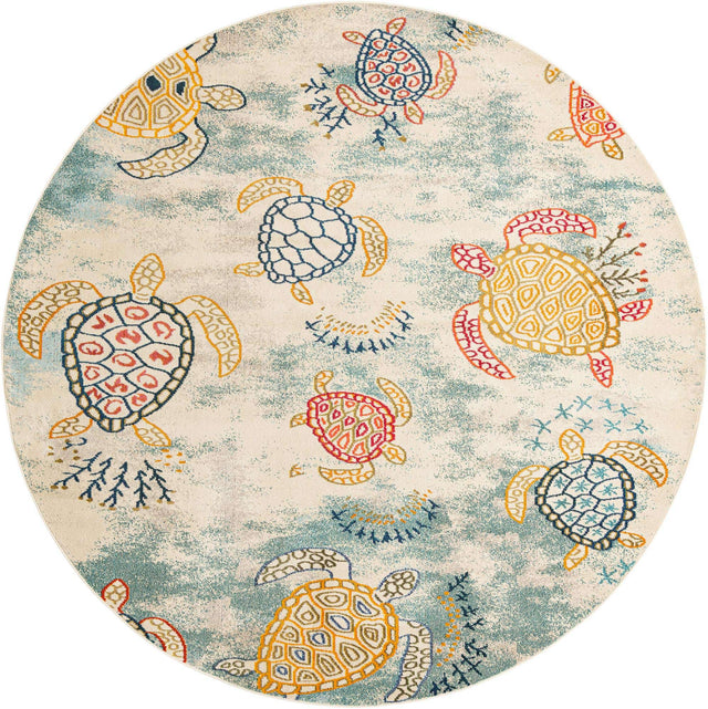 Beige 10' x 10' Positano Round Area Rug Coastal Marine Beach Design Carpet for Modern Living Rooms, Dining, Bedroom, Office for Sale at Rug Engine