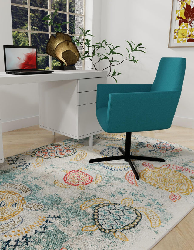 Beige 5' x 8' Positano Oval Area Rug Coastal Marine Beach Design Carpet for Modern Living Rooms, Dining, Bedroom, Office for Sale at Rug Engine