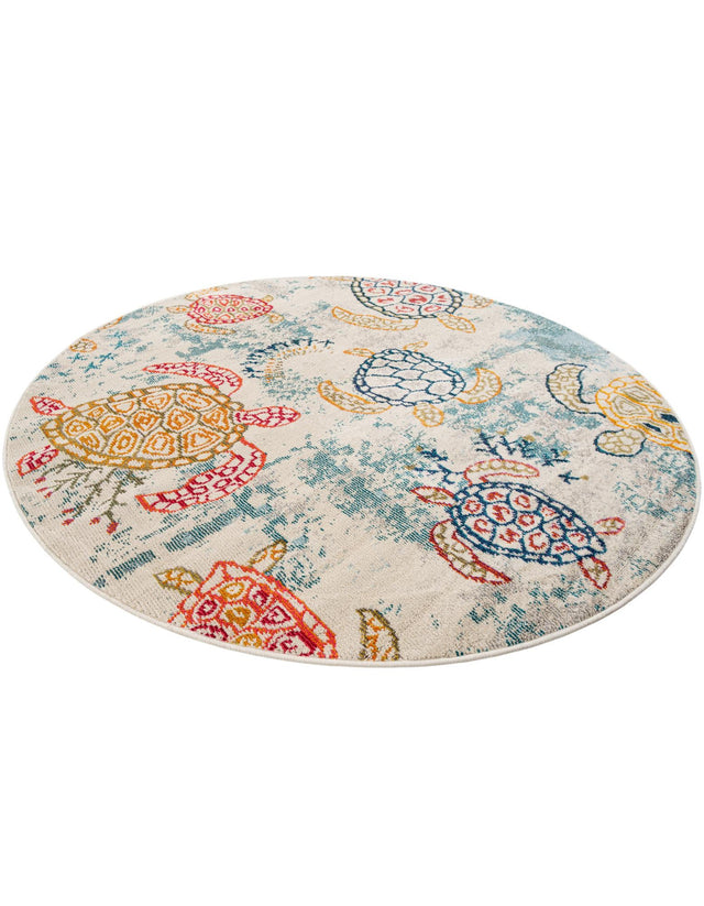 Beige 6' 1 x 6' 1 Positano Round Area Rug Coastal Marine Beach Design Carpet for Modern Living Rooms, Dining, Bedroom, Office for Sale at Rug Engine