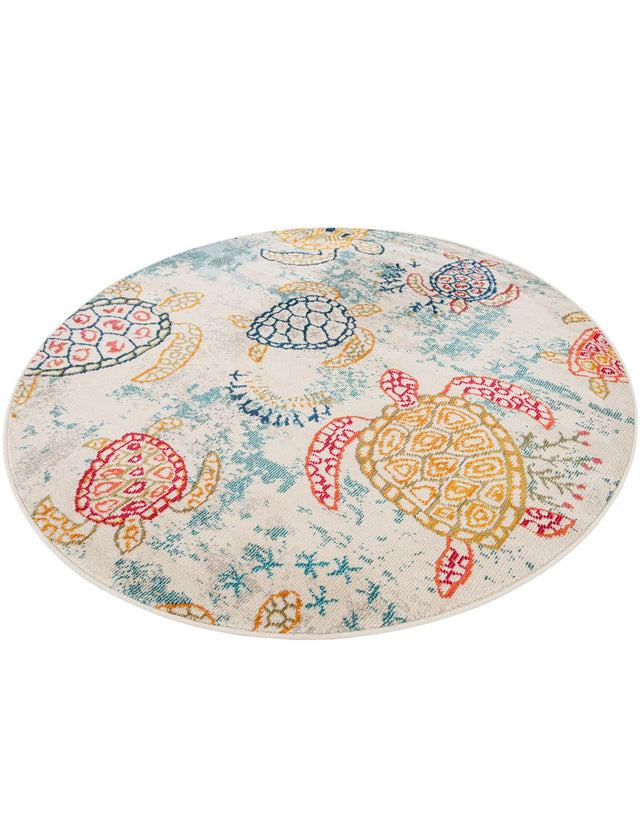 Beige 6' 1 x 6' 1 Positano Round Area Rug Coastal Marine Beach Design Carpet for Modern Living Rooms, Dining, Bedroom, Office for Sale at Rug Engine