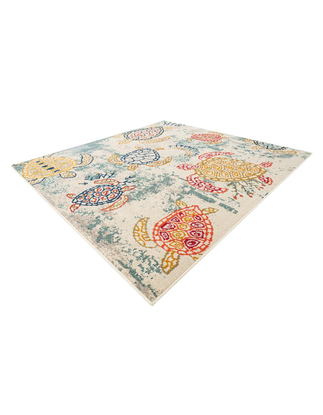 Beige 6' 1 x 6' 1 Positano Square Area Rug Coastal Marine Beach Design Carpet for Modern Living Rooms, Dining, Bedroom, Office for Sale at Rug Engine