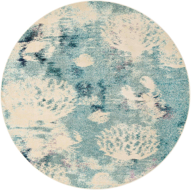 Light Blue 10' x 10' Positano Round Area Rug Coastal Marine Beach Design Carpet for Modern Living Rooms, Dining, Bedroom, Office for Sale at Rug Engine