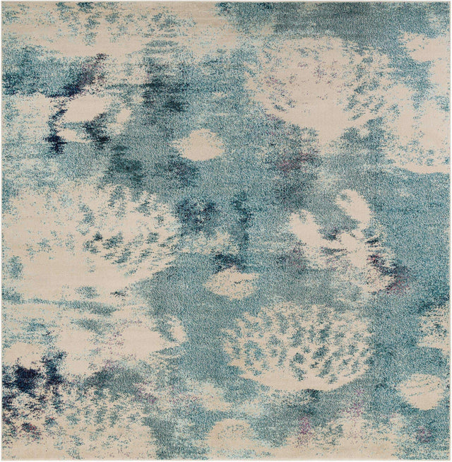 Light Blue 10' x 10' Positano Square Area Rug Coastal Marine Beach Design Carpet for Modern Living Rooms, Dining, Bedroom, Office for Sale at Rug Engine