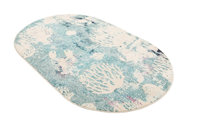 Light Blue 5' x 8' Positano Oval Area Rug Coastal Marine Beach Design Carpet for Modern Living Rooms, Dining, Bedroom, Office for Sale at Rug Engine