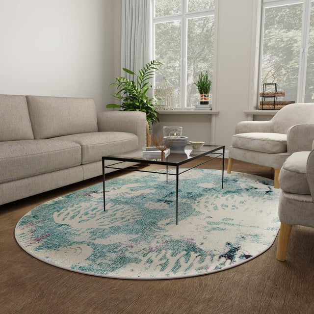 Light Blue 3' 3 x 5' 3 Positano Oval Area Rug Coastal Marine Beach Design Carpet for Modern Living Rooms, Dining, Bedroom, Office for Sale at Rug Engine