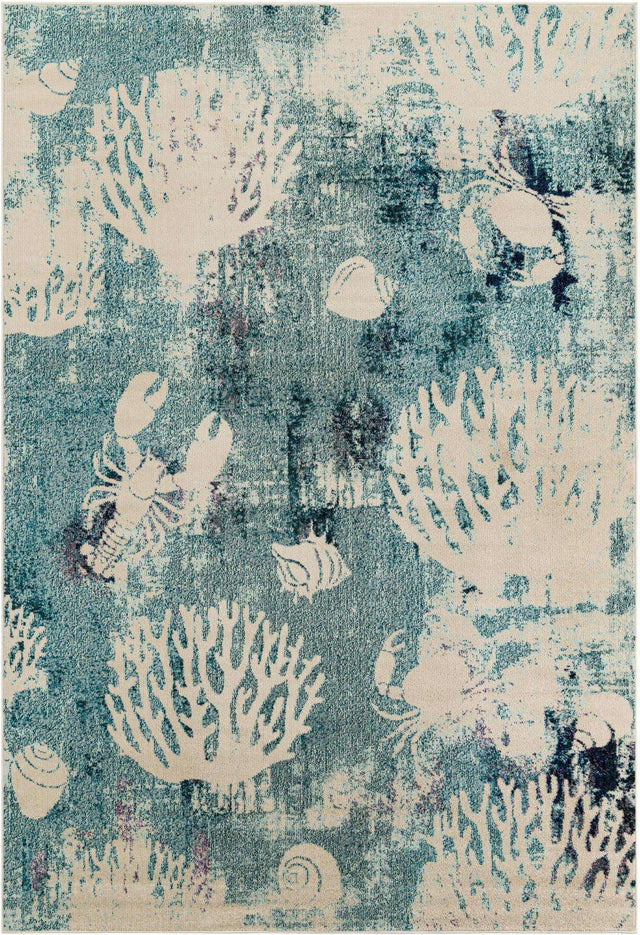Light Blue 7' 1 x 10' Positano Rectangle Area Rug Coastal Marine Beach Design Carpet for Modern Living Rooms, Dining, Bedroom, Office for Sale at Rug Engine