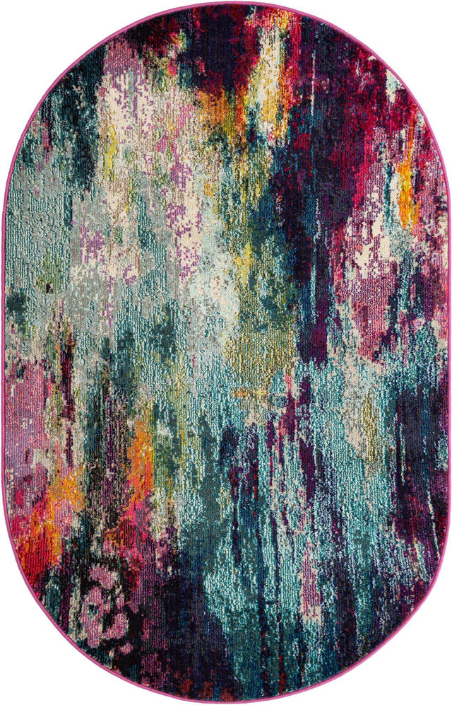 Multicolor 4' 1 x 6' 1 Chromatic Oval Area Rug 100% Polypropylene With Cotton Backing Abstract Modern Colorful Carpet Mat for Home Decor & Interior Design for Sale at Rug Engine