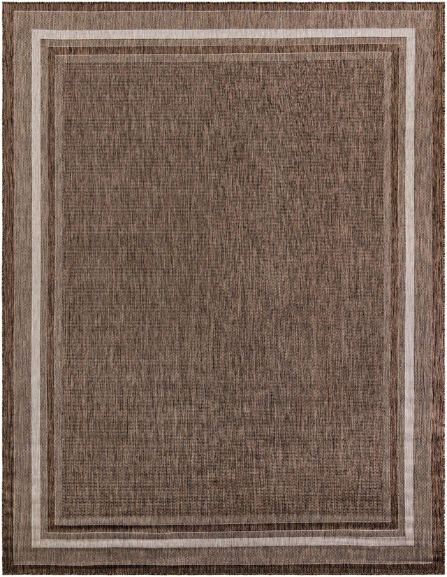 Brown 10' x 13' 1 Outdoor Border Rectangle Area Rug Weather Resistant for Patio, Deck, Terrace, Balcony, Porch 100% Polypropylene Classic Bordered Carpet for Sale at Rug Engine