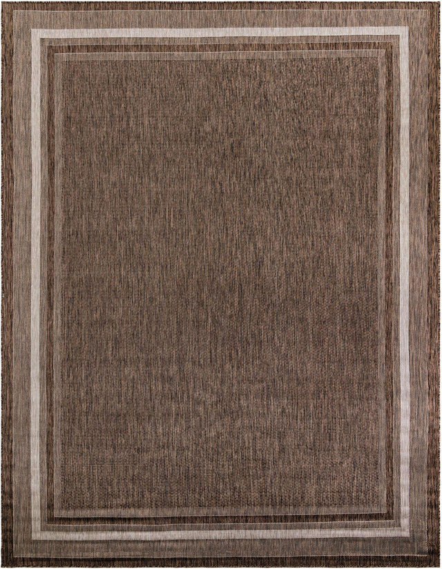Brown 10' x 14' 1 Outdoor Border Rectangle Area Rug Weather Resistant for Patio, Deck, Terrace, Balcony, Porch 100% Polypropylene Classic Bordered Carpet for Sale at Rug Engine