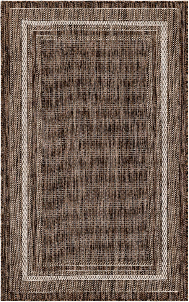 Brown 3' 1 x 5' 3 Outdoor Border Rectangle Area Rug Weather Resistant for Patio, Deck, Terrace, Balcony, Porch 100% Polypropylene Classic Bordered Carpet for Sale at Rug Engine