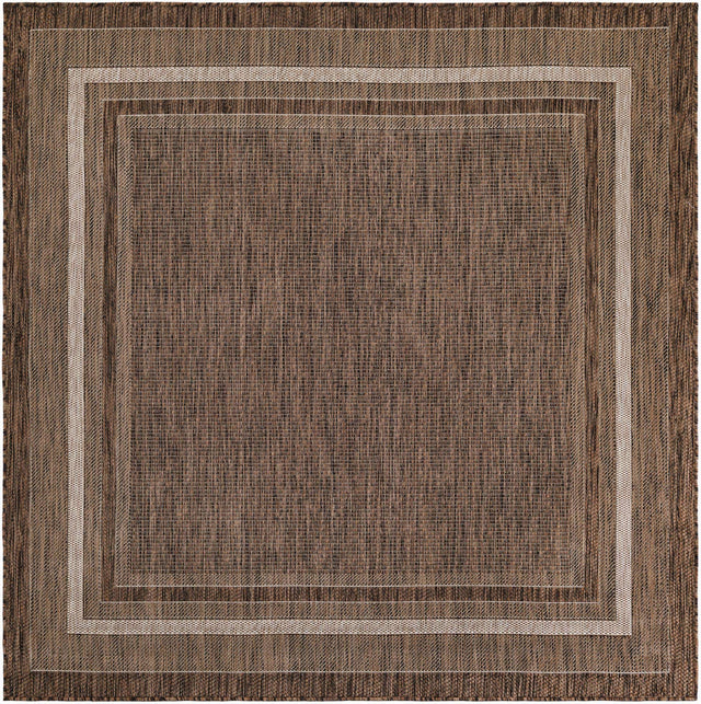 Brown 6' 1 x 6' 1 Outdoor Border Square Area Rug Weather Resistant for Patio, Deck, Terrace, Balcony, Porch 100% Polypropylene Classic Bordered Carpet for Sale at Rug Engine