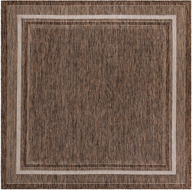 Brown 7' 10 x 7' 10 Outdoor Border Square Area Rug Weather Resistant for Patio, Deck, Terrace, Balcony, Porch 100% Polypropylene Classic Bordered Carpet for Sale at Rug Engine