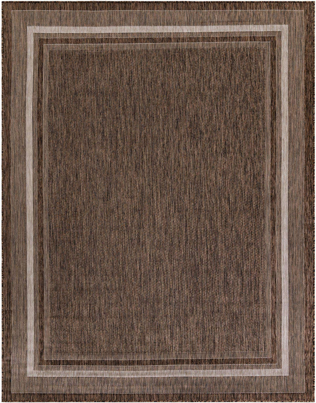 Brown 7' 10 x 10' Outdoor Border Rectangle Area Rug Weather Resistant for Patio, Deck, Terrace, Balcony, Porch 100% Polypropylene Classic Bordered Carpet for Sale at Rug Engine