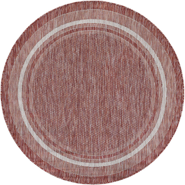Rust Red 5' 3 x 5' 3 Outdoor Border Round Area Rug Weather Resistant for Patio, Deck, Terrace, Balcony, Porch 100% Polypropylene Classic Bordered Carpet for Sale at Rug Engine