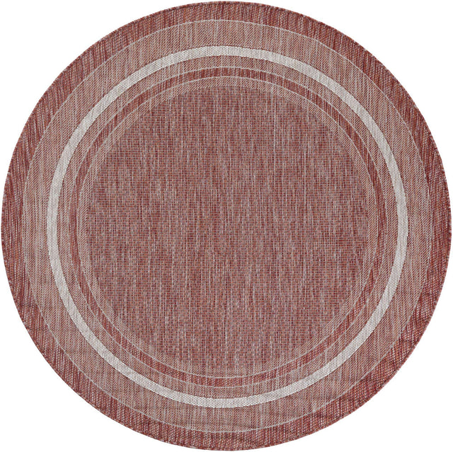 Rust Red 6' 1 x 6' 1 Outdoor Border Round Area Rug Weather Resistant for Patio, Deck, Terrace, Balcony, Porch 100% Polypropylene Classic Bordered Carpet for Sale at Rug Engine