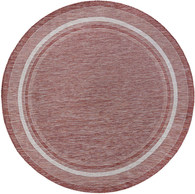 Rust Red 7' 10 x 7' 10 Outdoor Border Round Area Rug Weather Resistant for Patio, Deck, Terrace, Balcony, Porch 100% Polypropylene Classic Bordered Carpet for Sale at Rug Engine
