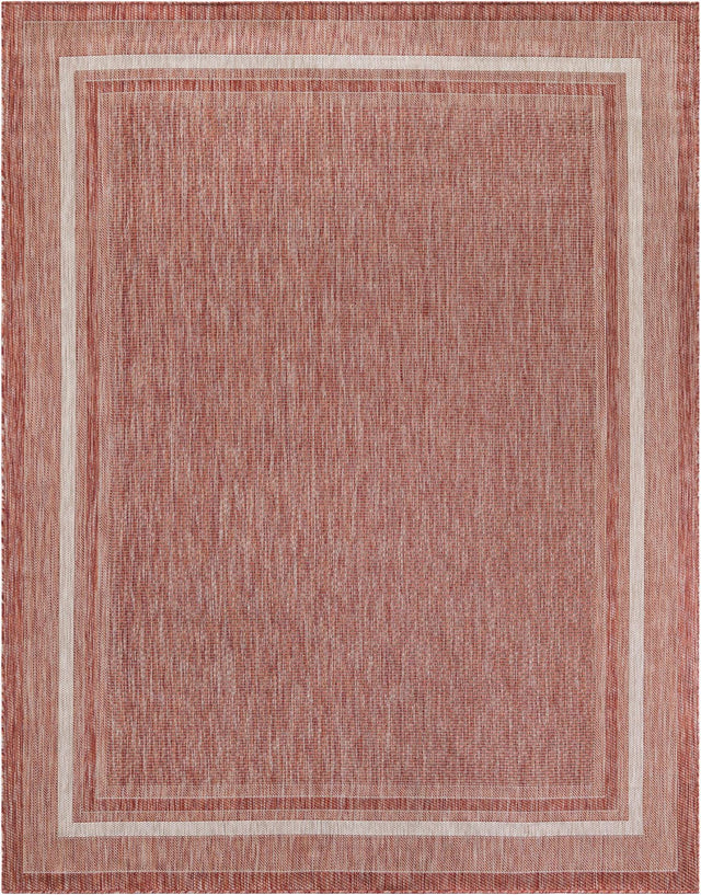 Rust Red 7' 10 x 10' Outdoor Border Rectangle Area Rug Weather Resistant for Patio, Deck, Terrace, Balcony, Porch 100% Polypropylene Classic Bordered Carpet for Sale at Rug Engine