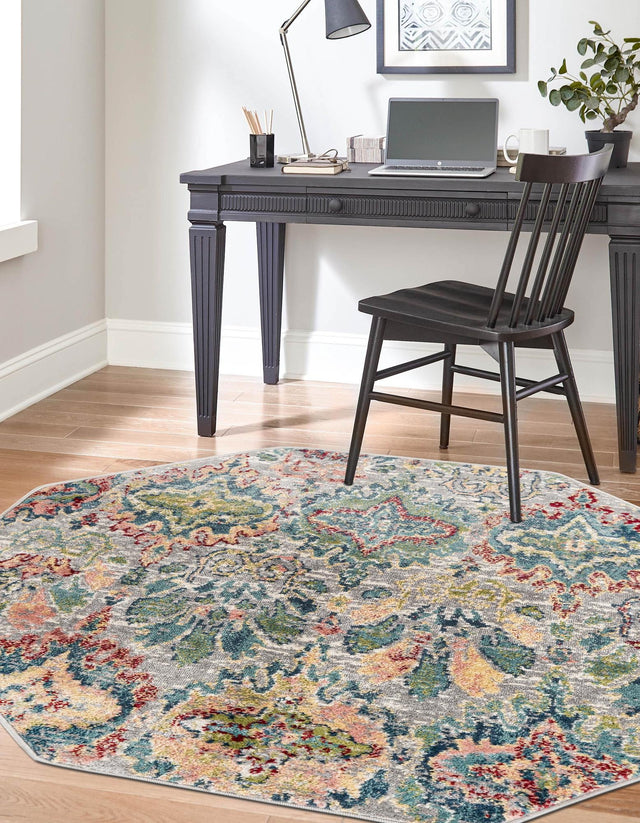 Multicolor 4' 1 x 4' 1 Sumter Octagon Area Rug Contemporary Durable Easy Clean Carpet for Bedrooms, Living Areas, Dining, Office, Dorms for Sale at Rug Engine