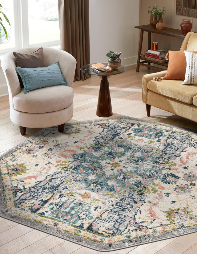 Ivory 4' 1 x 4' 1 Sumter Octagon Area Rug Contemporary Durable Easy Clean Carpet for Bedrooms, Living Areas, Dining, Office, Dorms for Sale at Rug Engine