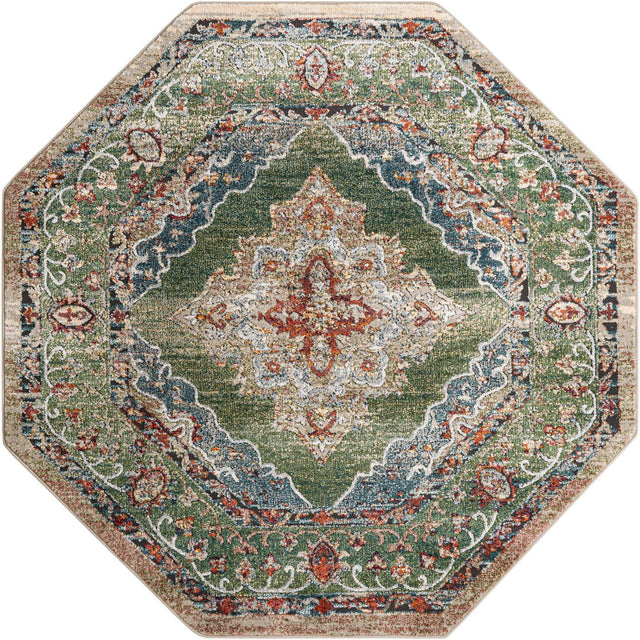 Green 6' 1 x 6' 1 Isabella Octagon Area Rug Polypropylene & Polyester Traditional Elegant Carpet for Living Rooms, Dining, Office, Dorms for Sale at Rug Engine