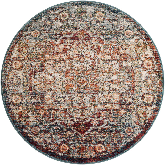 Multicolor 4' 1 x 4' 1 Isabella Round Area Rug Polypropylene & Polyester Traditional Elegant Carpet for Living Rooms, Dining, Office, Dorms for Sale at Rug Engine