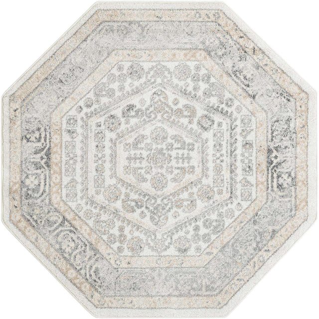 Ivory 5' 3 x 5' 3 Aurelia Octagon Area Rug 100% Polypropylene & Jute Backing Living Dining Room Bedroom Office Traditional Carpet for Sale at Rug Engine