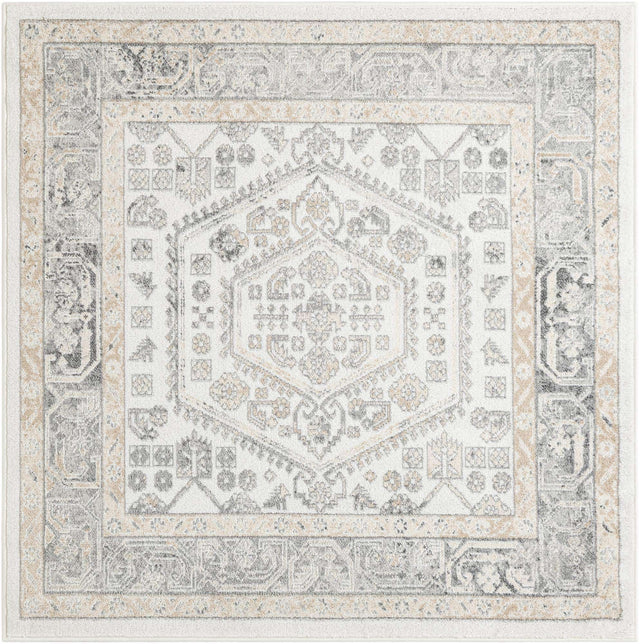 Ivory 5' 3 x 5' 3 Aurelia Square Area Rug 100% Polypropylene & Jute Backing Living Dining Room Bedroom Office Traditional Carpet for Sale at Rug Engine