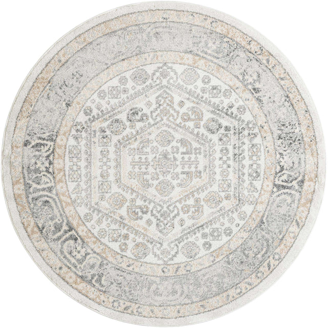 Ivory 6' 1 x 6' 1 Aurelia Round Area Rug 100% Polypropylene & Jute Backing Living Dining Room Bedroom Office Traditional Carpet for Sale at Rug Engine