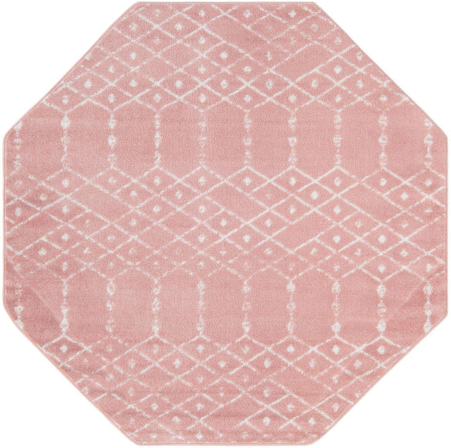Rose Pink 6' 1 x 6' 1 Paxon Trellis Octagon Area Rug Geometric Durable Stain Resistant Easy Clean Carpet for Modern Interior Home Decor for Sale at Rug Engine