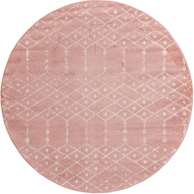 Rose Pink 6' 1 x 6' 1 Paxon Trellis Round Area Rug Geometric Durable Stain Resistant Easy Clean Carpet for Modern Interior Home Decor for Sale at Rug Engine