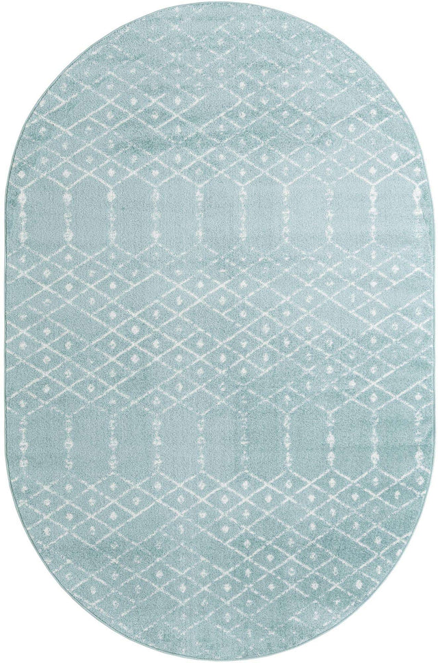 Aqua 6' 1 x 9' Paxon Trellis Oval Area Rug Geometric Durable Stain Resistant Easy Clean Carpet for Modern Interior Home Decor for Sale at Rug Engine