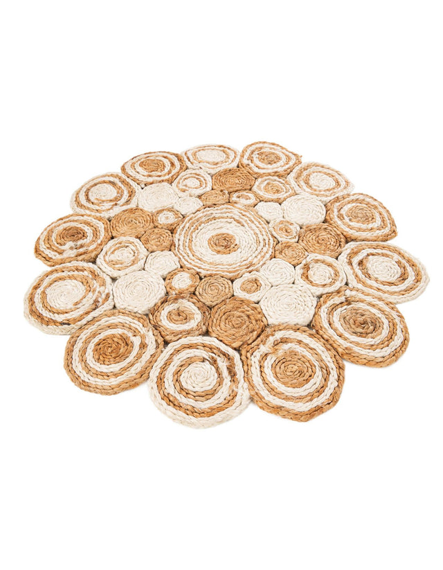 Natural and White 2' x 2' Braided Jute Round Area Rug 100% Jute Hand Braided Natural Eco-Friendly Boho Style Carpet for Living Rooms Dining Office Space Dorms for Sale at Rug Engine