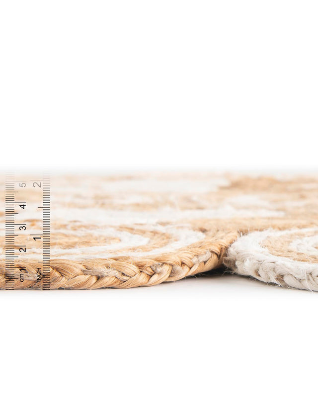 Natural and White 4' 1 x 4' 1 Braided Jute Round Area Rug 100% Jute Hand Braided Natural Eco-Friendly Boho Style Carpet for Living Rooms Dining Office Space Dorms for Sale at Rug Engine