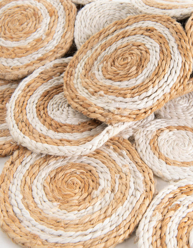 Natural and White 4' 1 x 4' 1 Braided Jute Round Area Rug 100% Jute Hand Braided Natural Eco-Friendly Boho Style Carpet for Living Rooms Dining Office Space Dorms for Sale at Rug Engine