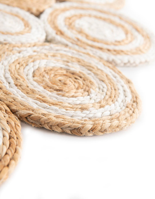 Natural and White 2' x 2' Braided Jute Round Area Rug 100% Jute Hand Braided Natural Eco-Friendly Boho Style Carpet for Living Rooms Dining Office Space Dorms for Sale at Rug Engine