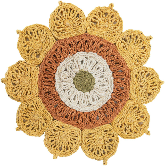 Sunflower Yellow 2' x 2' Braided Jute Round Area Rug 100% Jute Hand Braided Natural Eco-Friendly Boho Style Carpet for Living Rooms Dining Office Space Dorms for Sale at Rug Engine